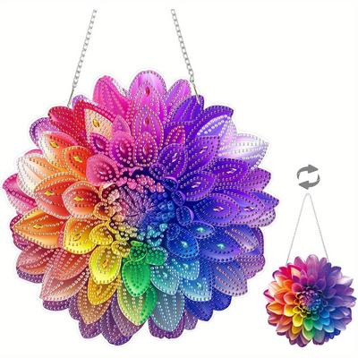 TEMU 2d/flat Diy Hanging Kit Colorful Flower, Acrylic Diamonds Painting Pendant Board Kit, Gem Art Ornament Kit For Adults, Double Sided Image