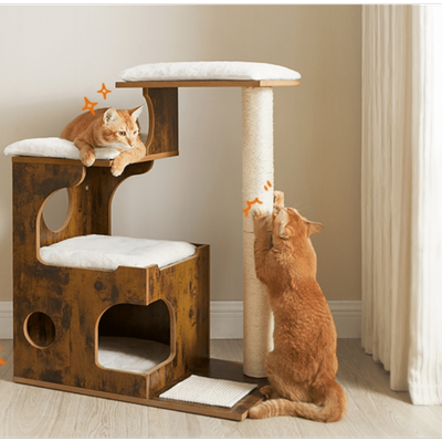 TEMU Scratching Tree, 86 Cm Tall Cat Tree, Chipboard Cat Scratching Tree, With Cave, Lying Areas, Column And Sisal Scratching Mat, Washable Plush Cushions Image