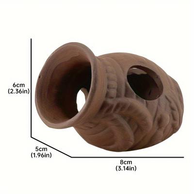 TEMU 1pc Textured Brown Ceramic Aquarium Ornament - Realistic Cone Fish Decoration With Hideaway Cave, Ideal For Play, Hide & Seek - Durable St153 Vase Design For Fish And Shrimp, Aquarium Accessories Image