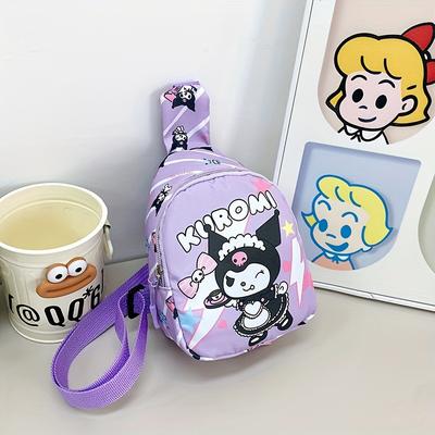 TEMU Kuromi & Hello Kitty Crossbody Bag - Cute Cartoon Design With Adjustable Strap, Animal Print, Casual Use - Washable Nylon In Peach/white/pink/red Image