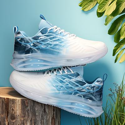 TEMU Men's Gradient Mesh Sneakers With Transparent Air Cushion Sole - Lightweight, Shock-absorbing Casual & Outdoor Shoes, , Casual Footwear | Gradient Design | Laceup Closure Image