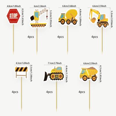 TEMU 28 Dump Truck Excavator Tractor Cake Cards Construction Theme Birthday Party Cake Decorations Image