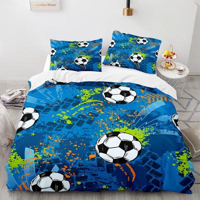 TEMU 2/3 Football Graphic Print, Bedding Kit, Suitable For Boys' And Girls' Bedroom Use, Machine Washable. Image
