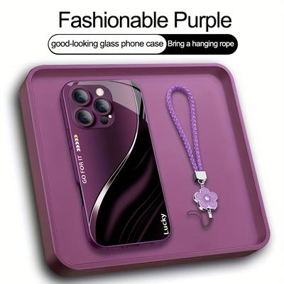TEMU Pink, Black, Purple, Red, Blue Ripple Gradient Pattern Metallic Paint Glass Phone Case For Iphone X/xr/11/12/13/14/15/16 Series Image