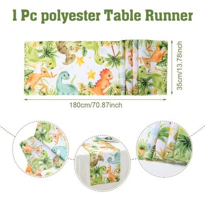 TEMU 1pc Dinosaur Table Runner - Colorful Polyester Party Decor For Birthdays, Showers, Weddings & Events, Party Table Accessory | Dinosaur Pattern | Durable Table Runner, Dinosaur Image