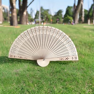 TEMU 30pcs Elegant Vintage Wooden Folding Fans - Full Flush Wedding Fans, Small Gifts, Bridal Party Decorations, Performance Props | Natural | , Wedding Decorations Image