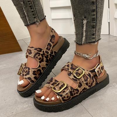 TEMU Women' Summer Platform Sandals - Comfortable Flat Slip-on With Double Strap, Open Toe, Cover Upper & Pu Sole, Casual Shoes For Casual Attire, Versatile | Strap Sandals | Comfortable Footwear Image