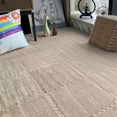 TEMU 36pcs Plush Interlocking Carpet Tiles - Soft, Washable Eva/polyester Blend For Bedroom & Living Room Decor, 11.8x11.8 Inches, , Bedside, Window Image