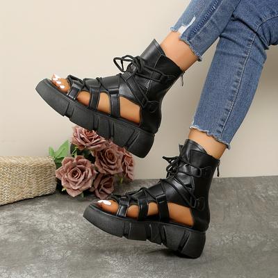 TEMU Women's Chunky Platform High Heel Sandals - Slip-on Ankle Strap Open-toe Summer Shoes With Thick Tpr Sole, Synthetic Cover Upper - Elegant Dress Shoes For Casual & Formal Occasions Image