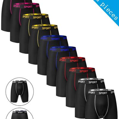 TEMU 10pcs Random Men's Comfortable Slim Shaping Underwear - Breathable, Elastic, Quick Drying, Elastic Waistband, Fitness Long Boxer Underwear - Soft And Lightweight. Image