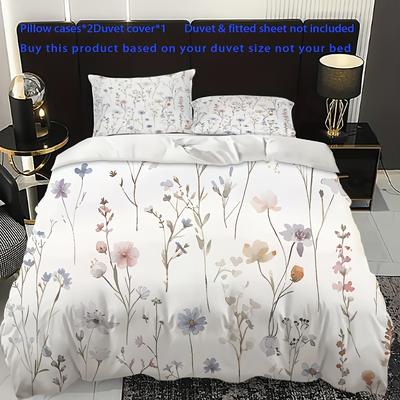 TEMU 3pcs Floral Print Bedding Set, 1* Duvet Cover + 2* Pillowcases (pillow Inserts Not Included), Cool And Comfortable, Suitable For Most Bedrooms, Home Furnishings, Hotel Themed , Lounges Image