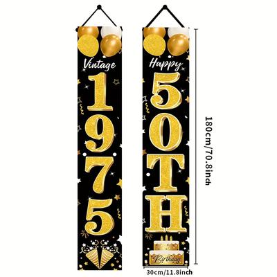 TEMU 1pair 50th Birthday Door Banner Decorations For Black Gold 50th Birthday Decorations Vintage 1975 Porch Sign 50th Year Old Birthday Hanging Banner For Outdoor Indoor Party Supplies(50th) Image