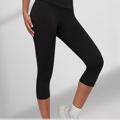 TEMU Women's High-waisted Capri Leggings - Super Soft, Tummy Control, Non-see-through For Yoga & Running, Olive Green, Slim Fit, Stretchy Workout Pants, Capris Image