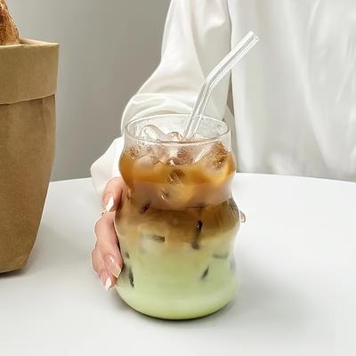 TEMU Glass Coffee Cup With Straw, 500ml/17.5oz Large Capacity, Heat-resistant Glass Cup, High Water Cup, Suitable For Home And Office Use -1/2pcs Image