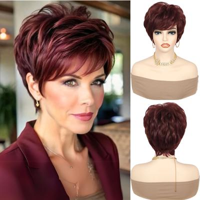 TEMU Short Blonde Cut Wig For Women - Layered, Heat Resistant, Layered With Bangs, Daily Use, White To Brown Ombre, Ideal Day Gift, Cute Wig Image