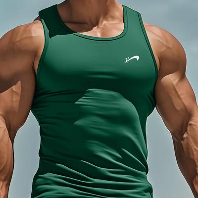 TEMU Villa Le Shui Obm Guiren Bird Summer Sleeveless Men's Vest, Solid Color Round Neck Tank Top, Casual Sports Undershirt For Workouts. Image