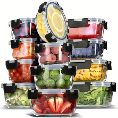 TEMU 24-pack Glass Bowls With Lids Set, Microwave & Dishwasher Safe, Uncharged, No Pattern, Bento Lunch Boxes, Candy Jar, Sealed Lid, Holiday Gift For Family Image