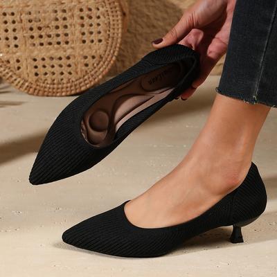 TEMU Women's Minimalist Pointed Toe Knitted Mid Heel Kitten Heel Pumps, Soft And Comfortable, Suitable For , Banquets, Weddings, Party Image