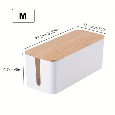 TEMU 1/3pcs Cable Management Box With Bamboo Lid | Modern | Dust-proof For Power Strips And Cables | Home And Office Use Image