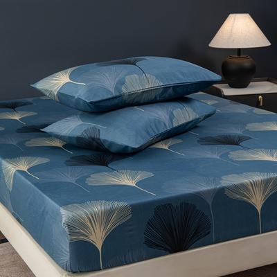 TEMU 3pcs Fitted Sheet Set High-grade Sanded Skin-friendly And Comfortable Plant Geometric Flowers Supplies (1 Fitted Sheet + 2 Pillowcases) Without Filling Image