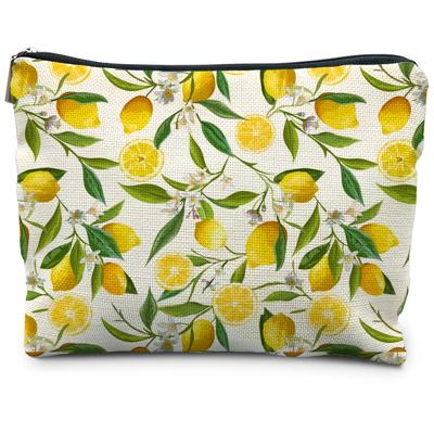 TEMU 1pc Lemon Pattern Cosmetic Bag - Vibrant & Green Leaf Design, Lightweight & Foldable Fabric Makeup Pouch, Ideal Gift For Women & , Travel Makeup Bag|vibrant Pattern|foldable Desig Image