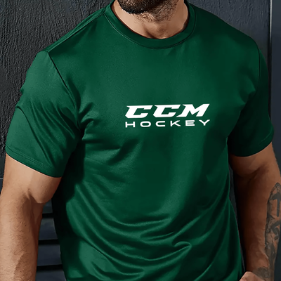 TEMU Ccm Hockey -shirt - Casual Crew Neck, Short Sleeve, High-quality, With Stretch, Adults, Sports Fan Apparel | | Image