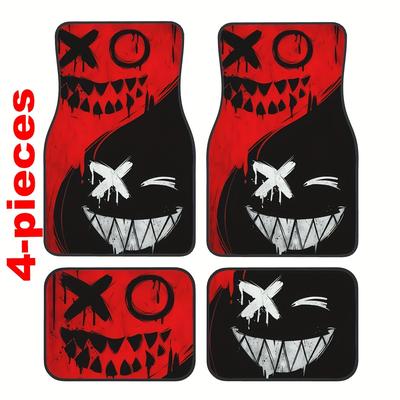 TEMU Suitable For All Models Of 4pcs Polyester Fiber Designed Halloween Style Car Floor Mats, Vehicle Floor Mats With Anti-slip Base, Easy To Clean Car Interior Accessories Image