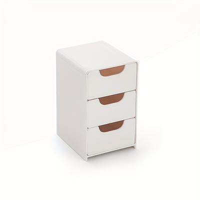 TEMU 3-tier Stackable Jewelry & Cosmetic Organizer Box - Space-saving White Plastic Storage With Golden Accents For Desk, Vanity, Or Bathroom Countertop, Cosmetic Storage Organizer Image