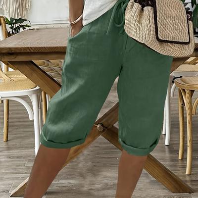 TEMU Women's High-waisted Stretch Casual Shorts - Light Green, Drawstring Waist, Comfortable Polyester Fabric For Spring/summer/fall, High Waisted Short Image