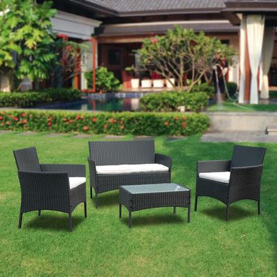 Balkonmöbel Set für 4 Personen. Gartenlounge Set. Schwarz. 7 tlg. mit Tisch. Sitzkissen waschbar . Image
