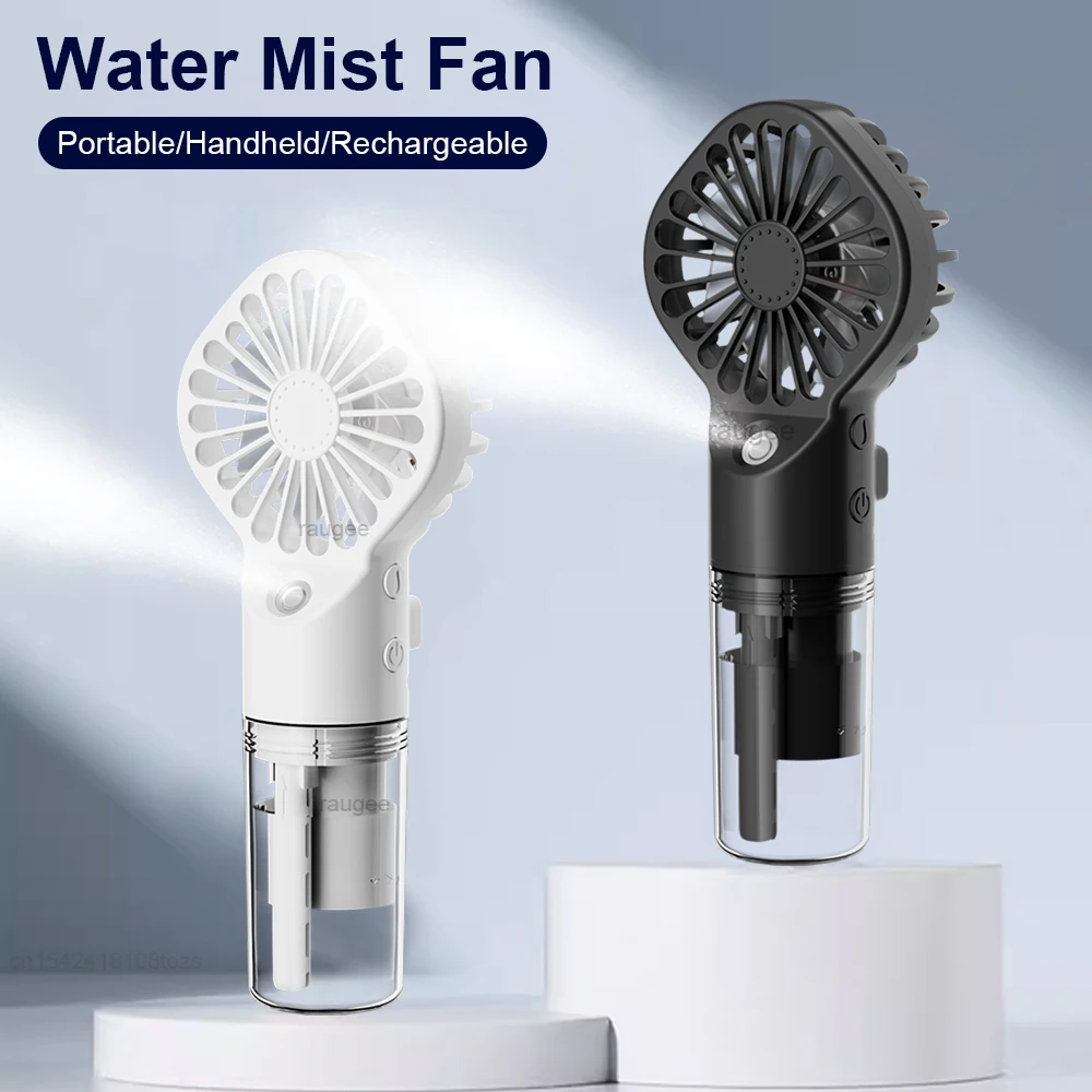 Wassernebelventilator, wiederaufladbar, 4 Windgeschwindigkeiten, Handventilator mit Spray, für Outdoor-Reisen, kleine Tasche, tragbarer Ventilator, Mini-Wassersprühventilator Image