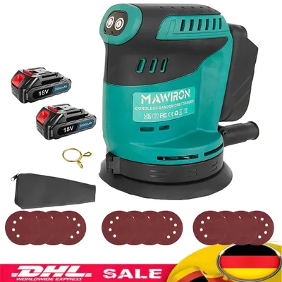 Akku-Exzenterschleifer 125 mm, mit 2 Akkus, bürstenloser elektrischer Schleifer, Poliermaschine, Ersatz für Makita 18 V