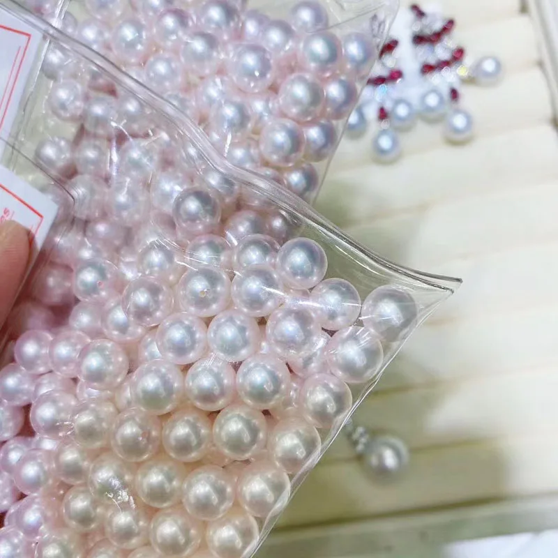 AAAAA Meerwasser Japan Akoya Natürliche Perle Runde Perlen Weiß Helle Farbe für DIY Ohrring Halskette Ring Schmuck Zubehör Image
