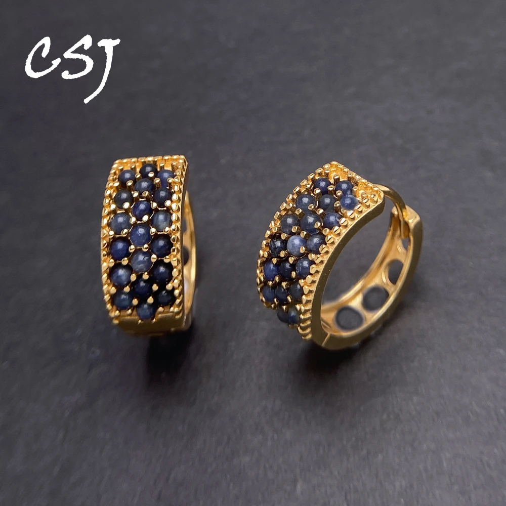 Trendiger natürlicher schwarzer Saphir-Ohrring aus Sterlingsilber 925er-Silber, 18 Karat Gelbgold für Damen, Party, Geburtstag, handgefertigter Schmuck, Geschenk Image