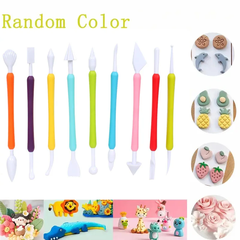 9 Stück bunte Fondant Schnitz stift DIY Set Kuchen Fondant Schnitz dekoration Stifte Modellierung Backwerk zeuge für Zucker Handwerk & Modellierung Image