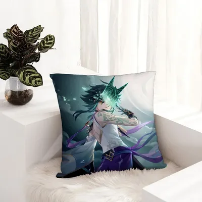 Xiao Genshin Impact Kissenbezug, Plüschstoff, weicher Kissenbezug, doppelseitiger Druck, Image