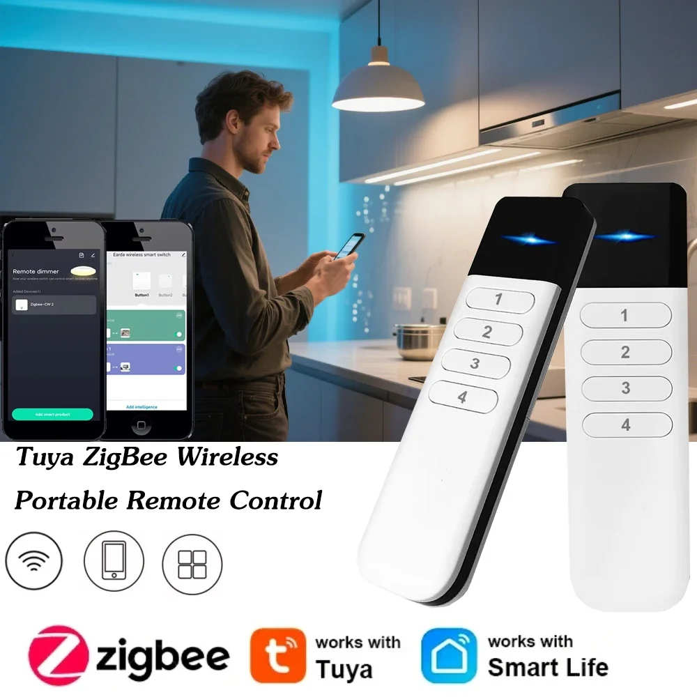Tuya ZigBee Wireless Portable Remote Control 4 Zone LED Dimmer Smart Home Scene Control Switch Smart Life APP Fr Assistant 2MQTT Image