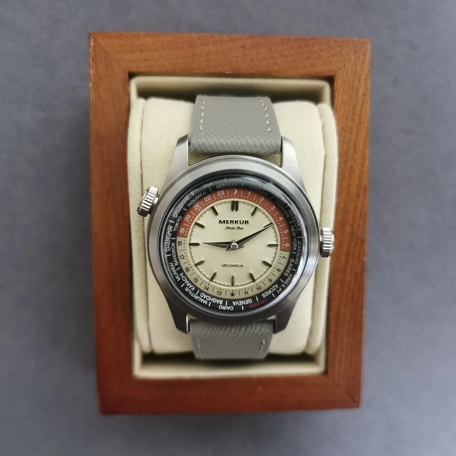 PIERRE PAULIN Herren-Pilotenuhr, 38,5 mm, Handaufzug, mechanische Armbanduhr, klassische 50 m wasserdichte KM-Glas-Weltzeit Image
