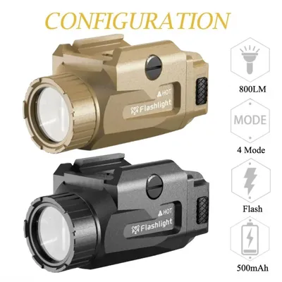 800 Lumens Pistol Light Rechargeable Flashlight with Strobe Mode Weapon Gun Light for Picatinny and GL Rails