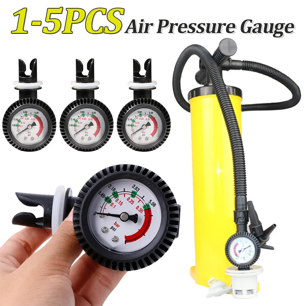 1-5PCS Luft Manometer 5PSI Schlauchboot Test Luft Ventil Anschluss Luft Thermometer Kajak Pumpe Gas meter ABS Barometer Image