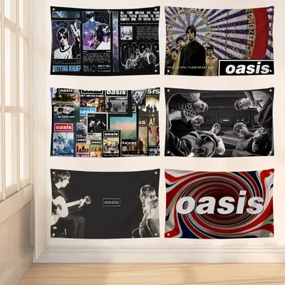 1PC Band Oasis Flag Workshop Flags Room Decor Flag Outdoor Decorations Flags for Rooms Four Hole Flag