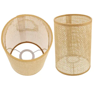 2 Pcs Woven Rattan Lamp Shades For Lamps Floor Lamps Drum Shade Holder Bamboo Light Covers Elegant Design Lighting