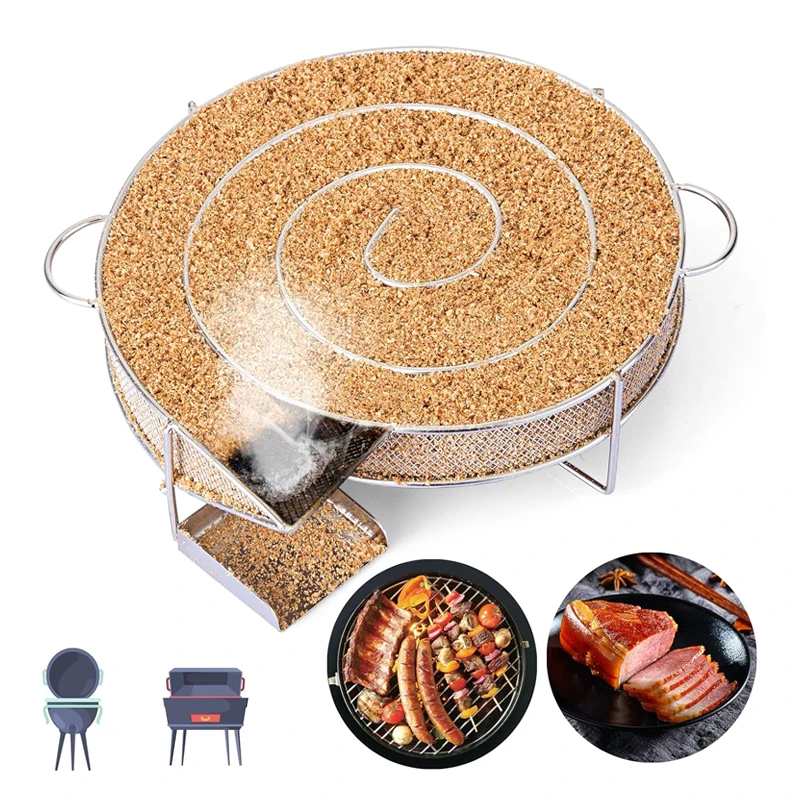 Edelstahl Kaltrauch Generator Holzkohle Grill Runde Maschen Apfel Holz Chips Smoker BBQ Grill Zubehör Für Lachs