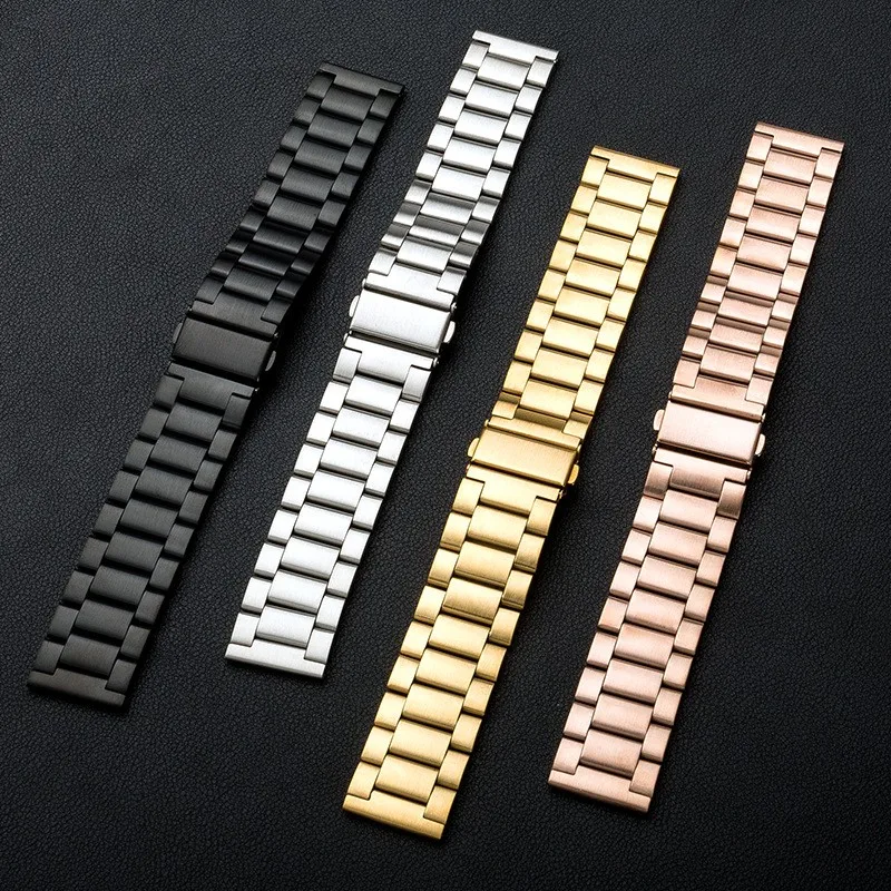 20mm 22mm High Quality Stainless Steel Watch Strap Metal Folding Watch Buckle Band Replacement for Universal Watch Bracelet Image
