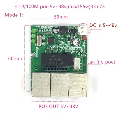 Reverse netzteil POE schalter POE IN/OUT5V/12V/24V/48V 45W/3 = 15,4 W 100mbps 802,3 BEI 45 + 78- Image