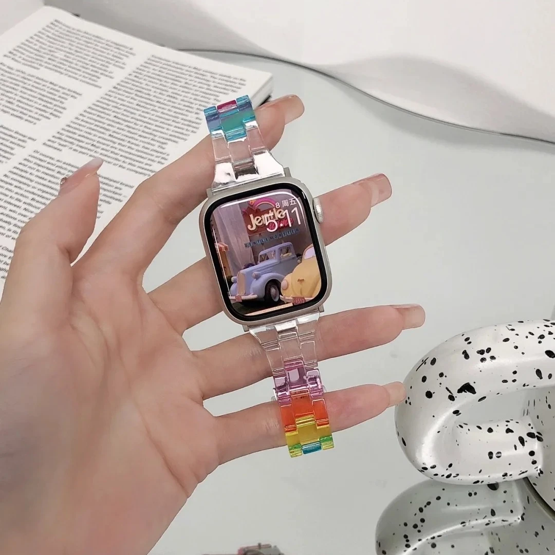 Candy Rainbow Smartwatch-Armband, kompatibel mit Apple Watch Serie 9/8/7 SE4/5/38/44/40/45/49 mm iWatch Ultra Ersatzarmband Image