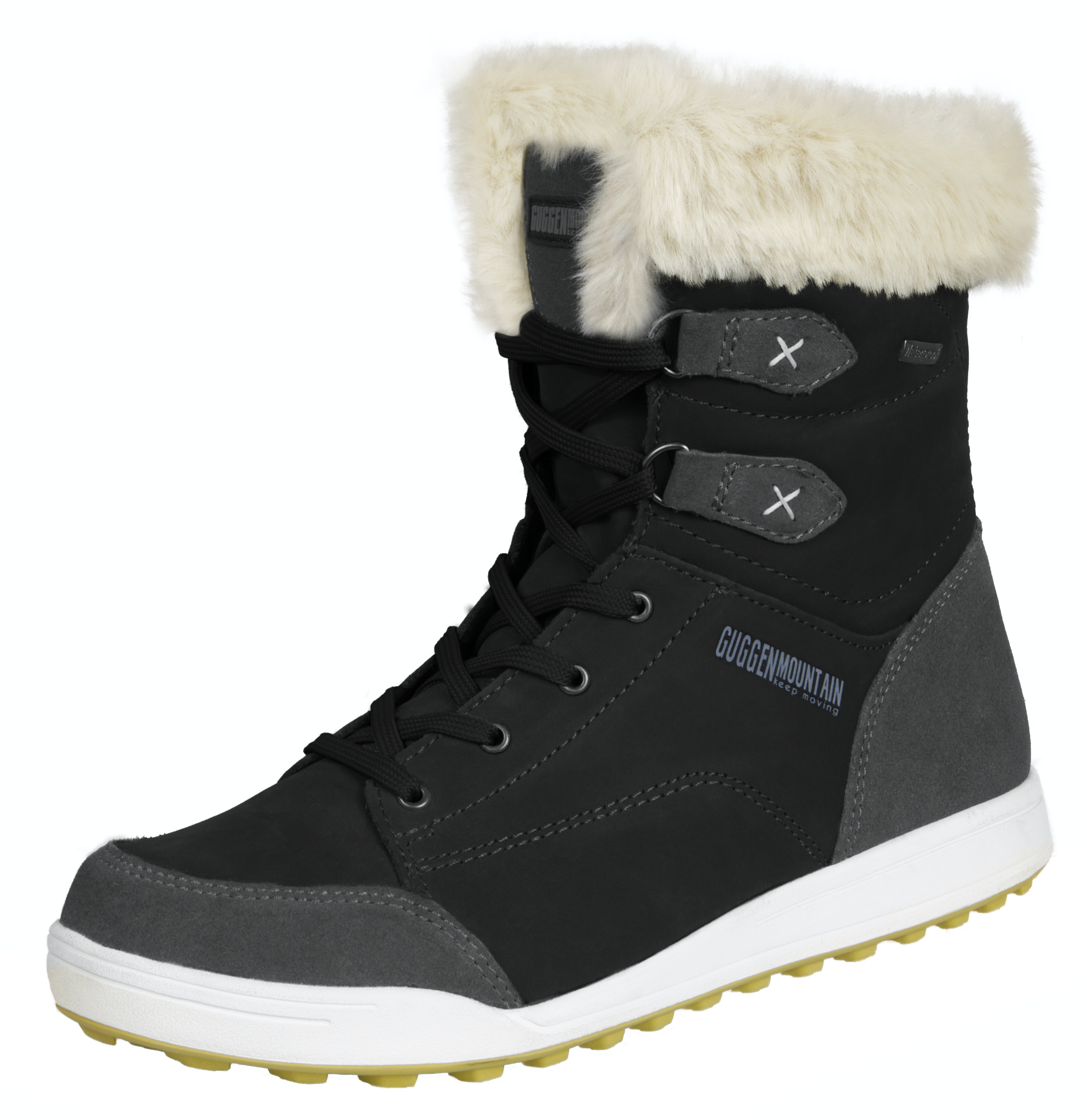 Damen Winterstiefel Echtleder mit Kunstfell Schwarz