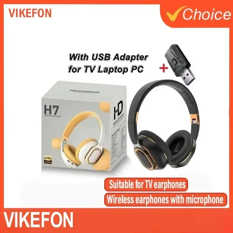 Cuffie Bluetooth H7 Tv Cuffie wireless con adattatore USB Cuffie con cancellazione del rumore Auricolari bassi stereo pieghevoli per TV PC