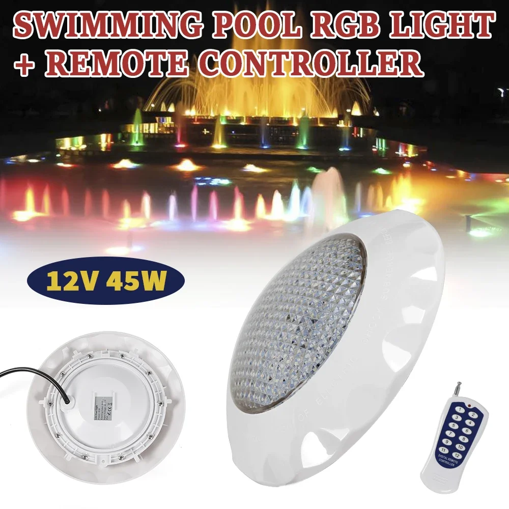 Lumières de piscine RVB durables avec 2835 perles lumineuses, LED 45 W, luminosité 3000 LM, durables, compactes, idéales pour la piscine domestique et
