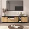 Meuble TV moderne avec affichage en verre, 180cm, Adj. LED-Meuble de rangement noir et bois naturel